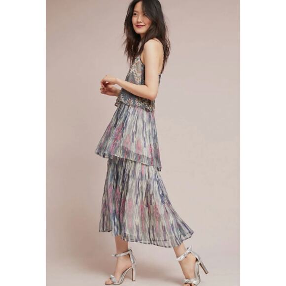 Meadow & Rue Anthropologie Josie Tiered Maxi Dress 2 Metallic Lurex Stripe - Picture 2 of 10